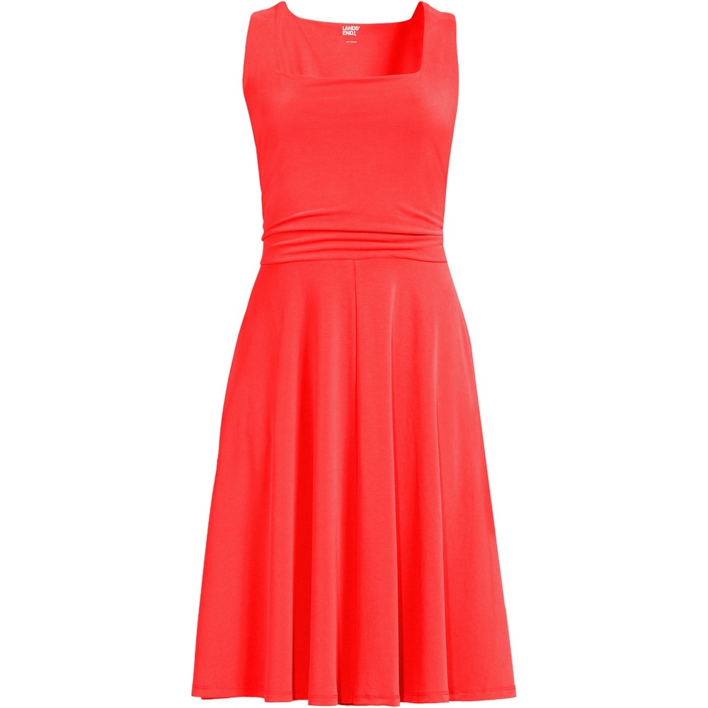 ☁️ NWT Lands’ End Cupro Modal Sleeveless Fit & Flare Dress | Bright Poppy | S